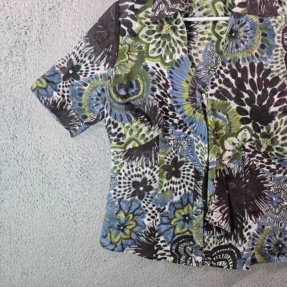 Lafayette 148 Shirt Top Women Size‎ 10 Linen Blend Ruffle Geometric Summer - Picture 2 of 10